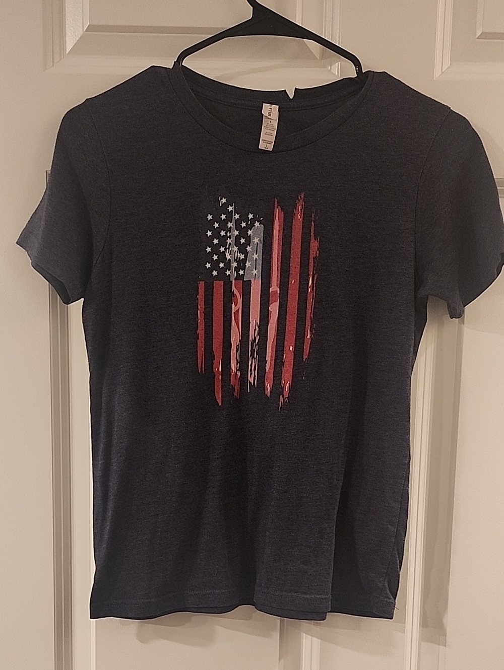 Navy Graphic Flag Tee - Bella+Canvas. Size Small.